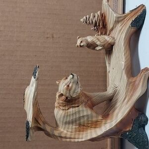 Mama Bear with Her Cub Sculpture   Woodlike Figurine